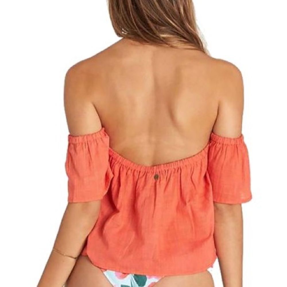 Billabong Orange Off Shoulder Top Blouse Shirt Tangerine Orange Size Medium - Picture 3 of 6
